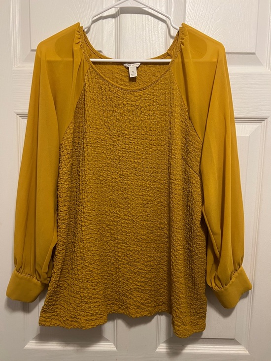 Cato Tops - Cato Mustard Yellow Textured Long Sleeve Blouse